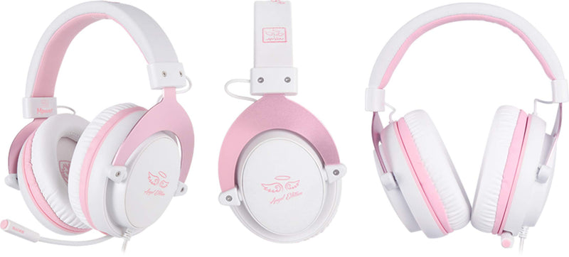 SADES MPOWER Stereo Gaming Headset for PS4, PC, Mobile, Noise Cancelling Over Ear Headphones with Retractable and Flexible Mic & Soft Memory Earmuffs for Laptop Nintendo Switch Games-Angel Edition Pink - LeoForward Australia