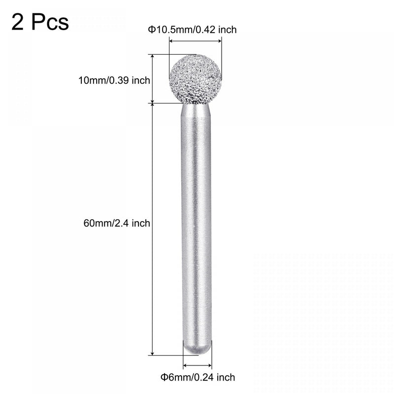  [AUSTRALIA] - uxcell Diamond Mounted Points 60 Grit 10.5mm Brazed Grinder Sphere Head 6mm Shank Grinding Rotary Bit Marble Stone Carving Tool 2pcs