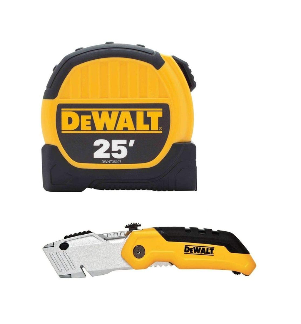  [AUSTRALIA] - Dewalt DWHT3610735L 25ft. Tape Measure and Folding Utility Knife Combo Pack, Yellow/Black