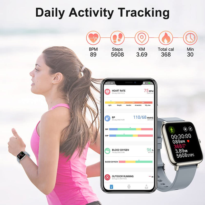  [AUSTRALIA] - Donerton Smart Watch, Fitness Tracker for Android Phones, Fitness Tracker with Heart Rate and Sleep Monitor, Activity Tracker with IP67 Waterproof Pedometer Smartwatch with Step Counter,Gray Gray