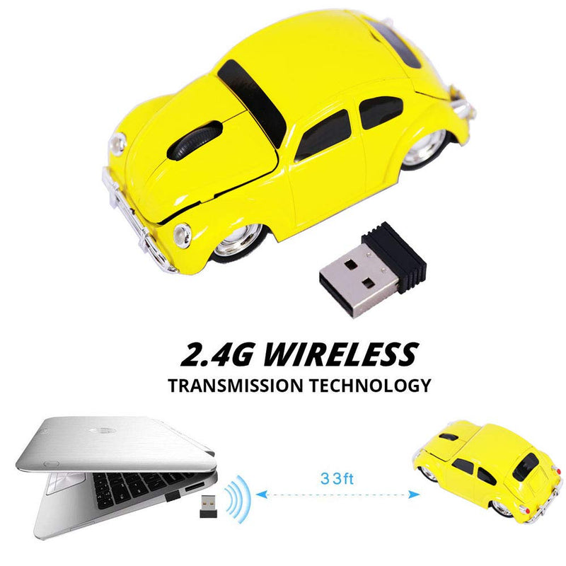 Jinfili 1967 Classical Style Car Wireless Mouse Ergonomic Game Computer Mice for Desktop Laptop PC Yellow - LeoForward Australia