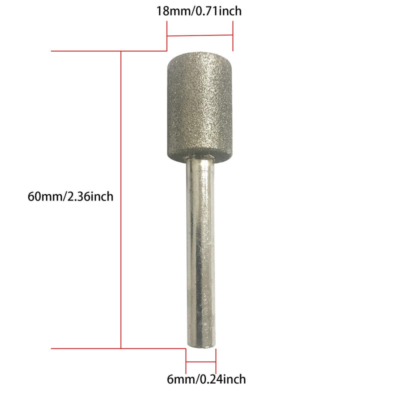  [AUSTRALIA] - NGe 1 Pcs 18mm Cylinder Head Diamond Coated Mounted Points Grinding Bit - 6mm Shank 6x18mm