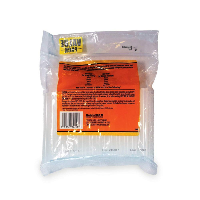  [AUSTRALIA] - Gorilla Hot Glue Sticks, Full Size, 4" Long x .43" Diameter, 45 Count, Clear, (Pack of 1)