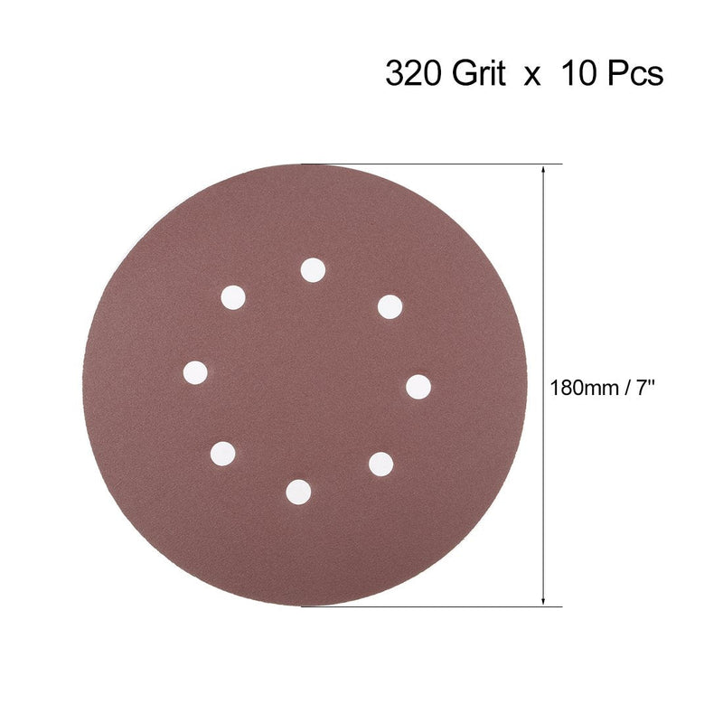  [AUSTRALIA] - uxcell 10Pcs 7 Inch 8 Hole Hook and Loop Sanding Disc 320 Grit Flocking Sandpaper Random Orbital Sander Paper