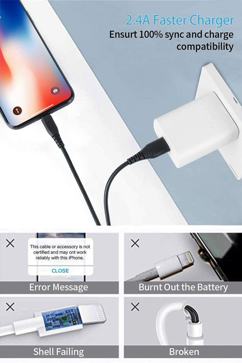  [AUSTRALIA] - iPhone Charger 6ft, Cabepow [3 Pack] Lightning Cable 6 Foot, iPhone Charging Cord 6 Feet 2.4A USB Cables Compatible with iPhone 11/Xs/XS Max/XR/X / 8/8 Plus / 7/7 Plus/ 6(Black) Black 6Foot