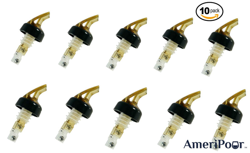  [AUSTRALIA] - AmeriPour - Measured Pourer - Liquor Bottle Pourers - Collared -(10pk) Made 100% In The USA. Bar Spouts That Don't Leak - No Cracks, Just A Perfect Cocktail Pour Everytime. Great for Wine Too! (.75) Amber .75oz (25ml) - 10 Pack