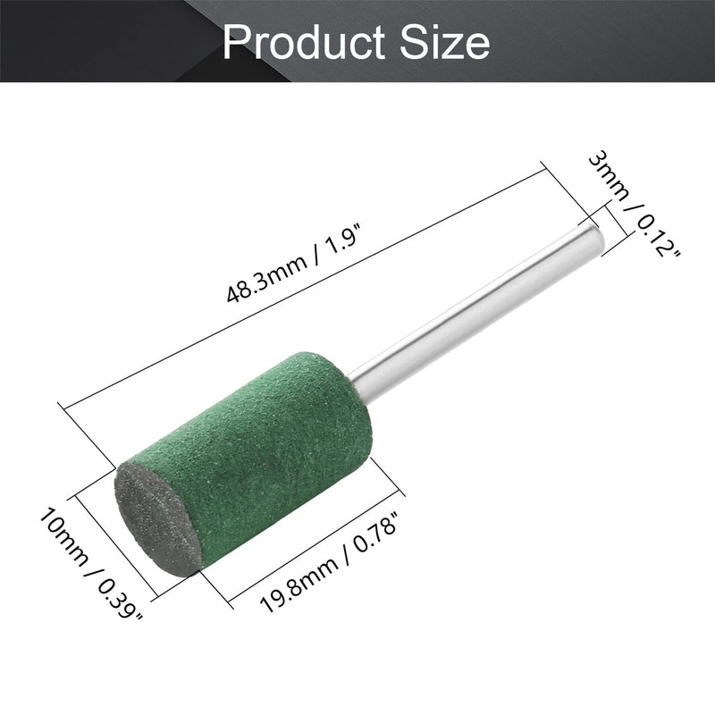  [AUSTRALIA] - Utoolmart 10mm Rubber Polishing Burrs Bits with 3mm Shank Buffing Wheels for Rotary Cylindrical Tools Green 15 Pcs Diameter 10 X handle 3×15Pcs