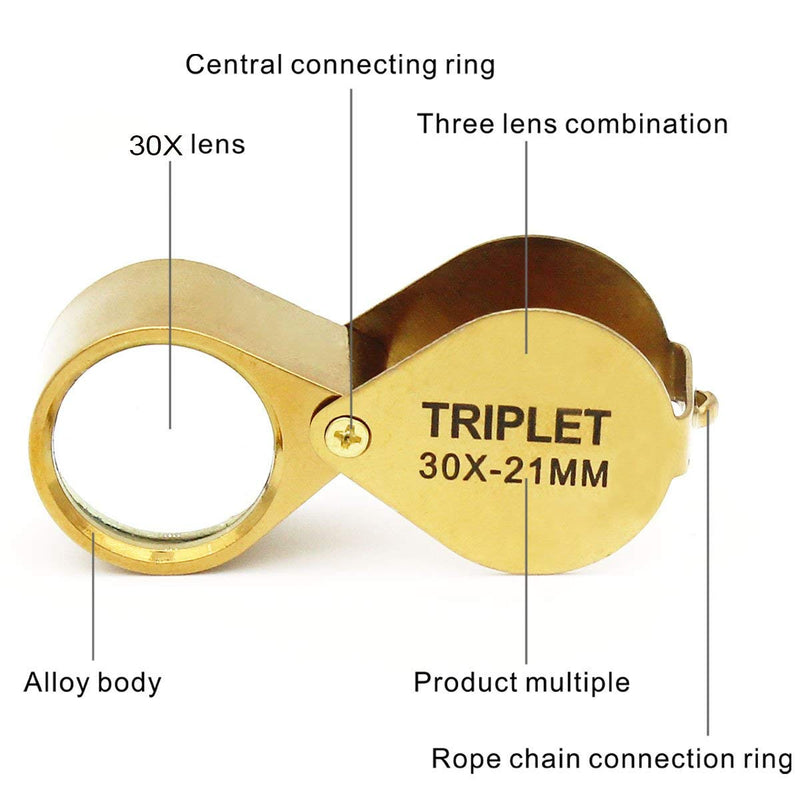  [AUSTRALIA] - QiCheng&LYS 2 pcs30 X 21mm Glass Jeweler Loupe Loop Eye Magnifier Magnifying Magnifier Metal Body (Silber und Gold)… Silber Und Gold