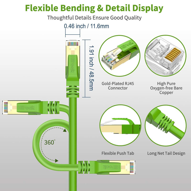  [AUSTRALIA] - Cat 8 Ethernet Cable 5ft, HiiPeak Cat8 Internet Cable 40Gbps 2000Mhz High-Speed Professional LAN Patch Network Cables with RJ45 Gold-Plated Connector, Compatible with Cat5/Cat6/Cat7 (Green, 5 ft) Green