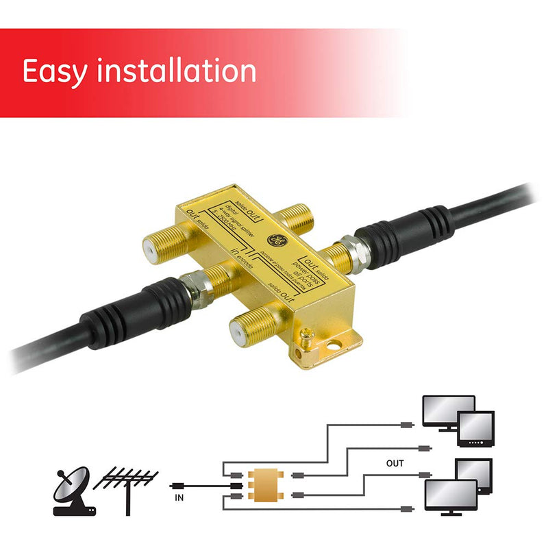  [AUSTRALIA] - GE 4-Way TV Antenna Amplifier Splitter 34479 & Digital 4-Way Coaxial Cable Splitter, 2.5 GHz 5-2500 MHz, RG6 Compatible, Works with HD TV, Satellite, High Speed Internet, Amplifier, 33527