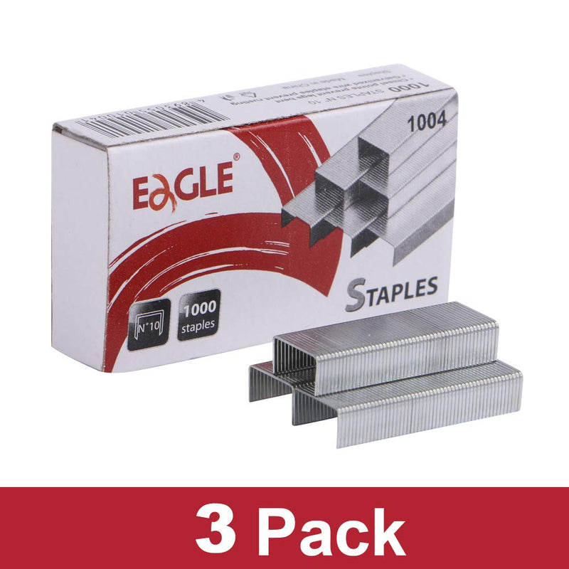  [AUSTRALIA] - Eagle No.10 Mini Premium Staples for #10 Staplers, 1000 pcs Per Box, Pack of 3 Boxes, 3000 pcs in Total, Silver
