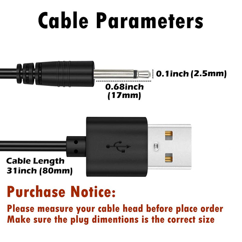  [AUSTRALIA] - 2 Pack 2.7ft Replacement DC Charging Cable, USB to DC 2.5mm Fast Charger Cord Adapter - 2.5mm (This is NOT Barrel Jack) Black