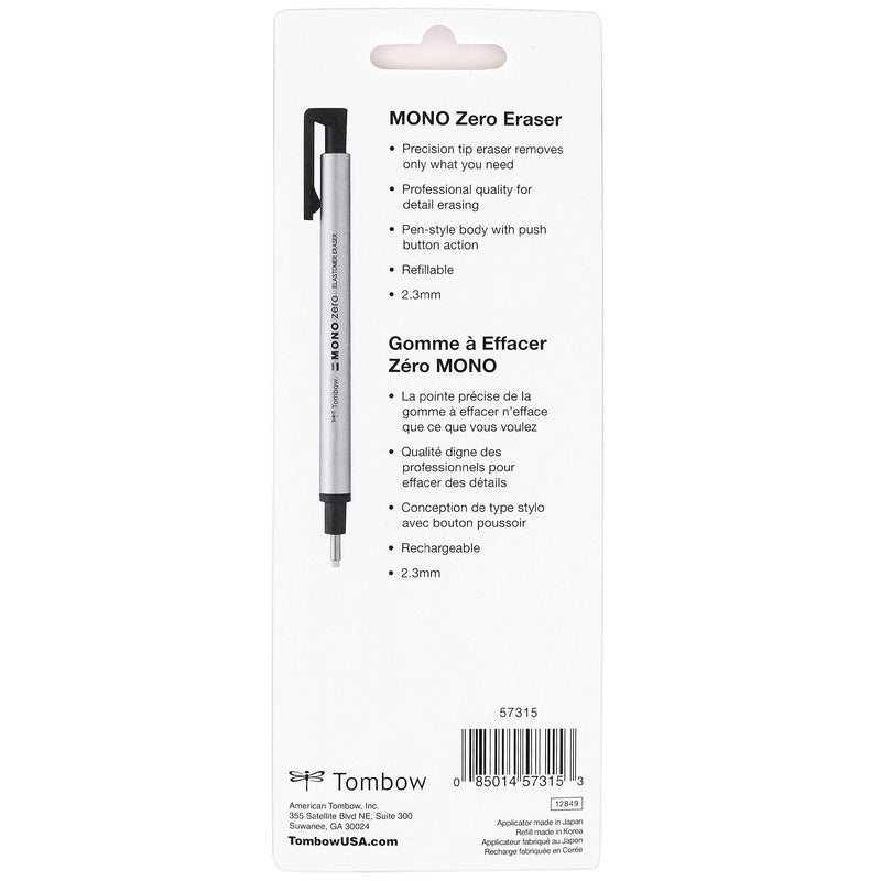  [AUSTRALIA] - Tombow Mono Zero Eraser and Refill Value Pack, Round 2.3mm. Precision Tip Pen-Style Eraser with Refill