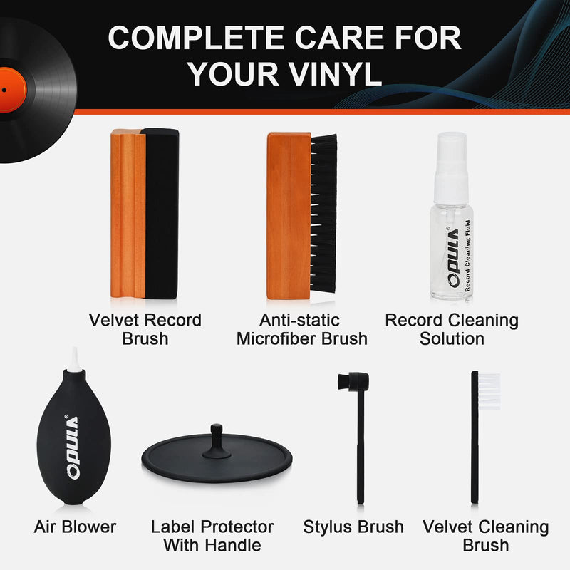  [AUSTRALIA] - Vinyl Record Cleaner, 7-in-1 Record Cleaning kit - Soft Velvet - Nylon Microfiber Brush - Cleaner Fluid - Label Protector - Air Blower Cleaner - Stylus Brush - Brush for Velvet for Records Albums