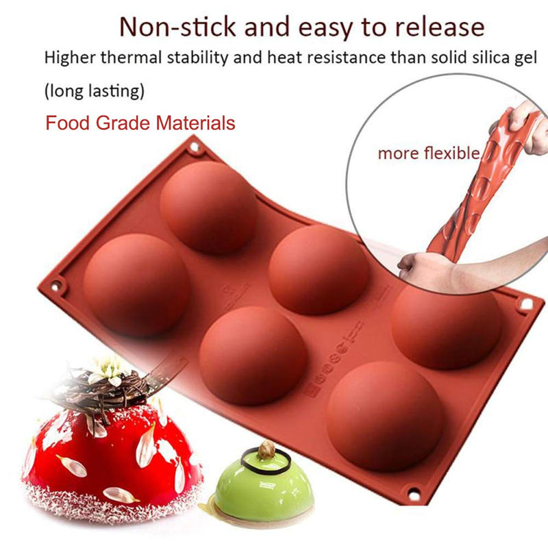  [AUSTRALIA] - 2Pack 6 Holes Silicone Mold For Chocolate, Cake, Jelly, Pudding, Handmade Soap, Round Shape Half Sphere Mold Non Stick, Cupcake Baking Pan