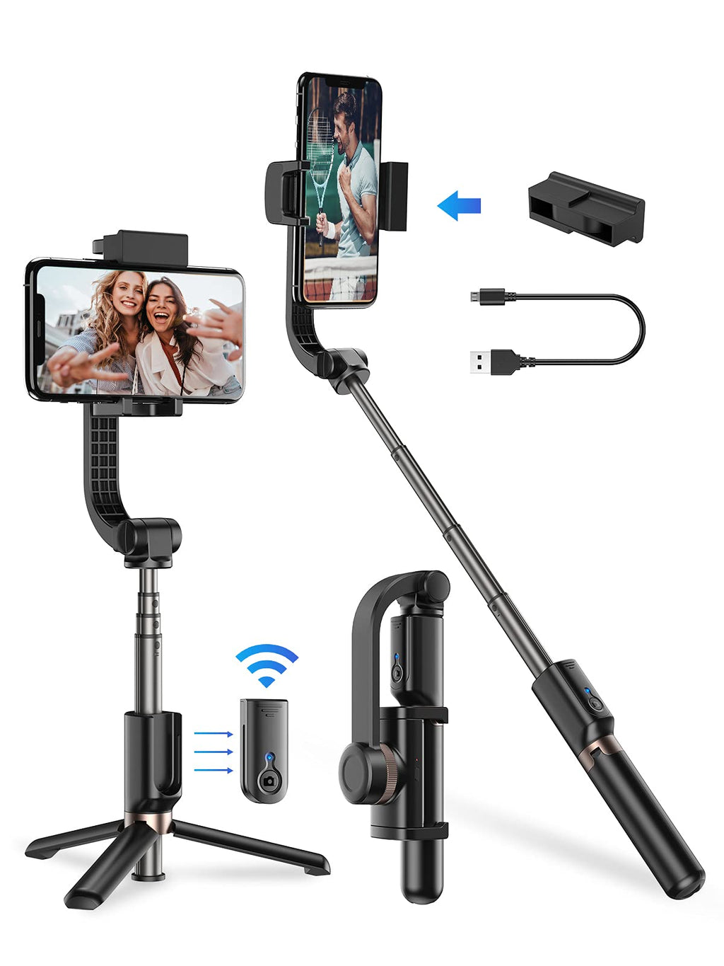 [AUSTRALIA] - Gimbal Stabilizer For Smartphone, APEXEL 360° Rotation Auto Balance Small Portable Handhold Selfie Stick Tripod With Wireless Remote, 1-Axis Lightweight Extendable Stabilizer Gimble Iphone Phone Gopro
