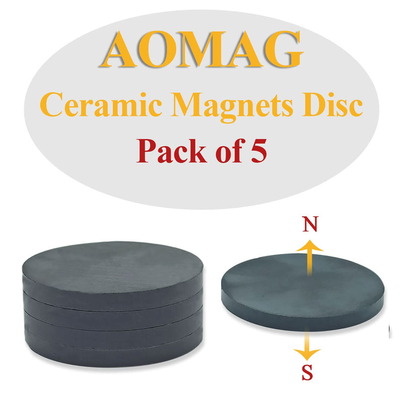  [AUSTRALIA] - AOMAG Ceramic Magnets Disc 2" x 1/5" Grade 8 for Crafting, Science and School Projects, Magnetic Therapy and Theraputic Magnets - Pack of 5