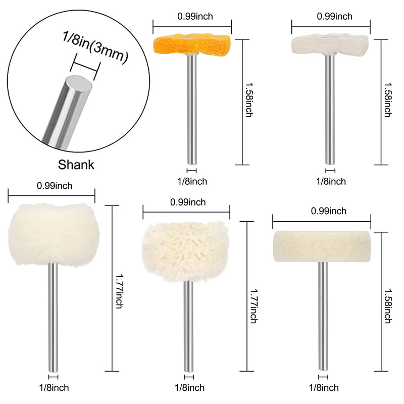  [AUSTRALIA] - EEEKit Abrasive Polishing Discs 58 PCs 1 Inch with 1/8" (3 mm) Shank Polishing Disc, Wool Felt Mounted Mandrel, Mini Brush Polishing Set for Dremel Rotary Tool Grinder, Metal, Jewelry, Glass