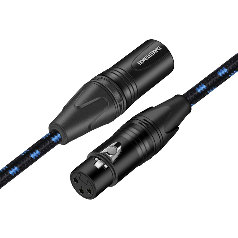  [AUSTRALIA] - DREMAKE 40FT XLR Mic Cable 3-Pin XLR Male to Female Microphone Audio Cable, Black Blue Tweed Braided Balanced DMX AMP Instrument Patch Cords for Mixing Boards, Speaker Systems, Pro Audio, Preamps 40FT/12M