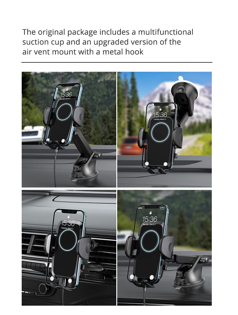  [AUSTRALIA] - Hand Control (Manual Clamping) Wireless Car Charger, 15W Fast Charging Phone Holder for iPhone 14 13 12 11 Pro Max Xs, Galaxy S23 Ultra S22 S21 S20 Note 9, Suction Cup, Air Vent Mount