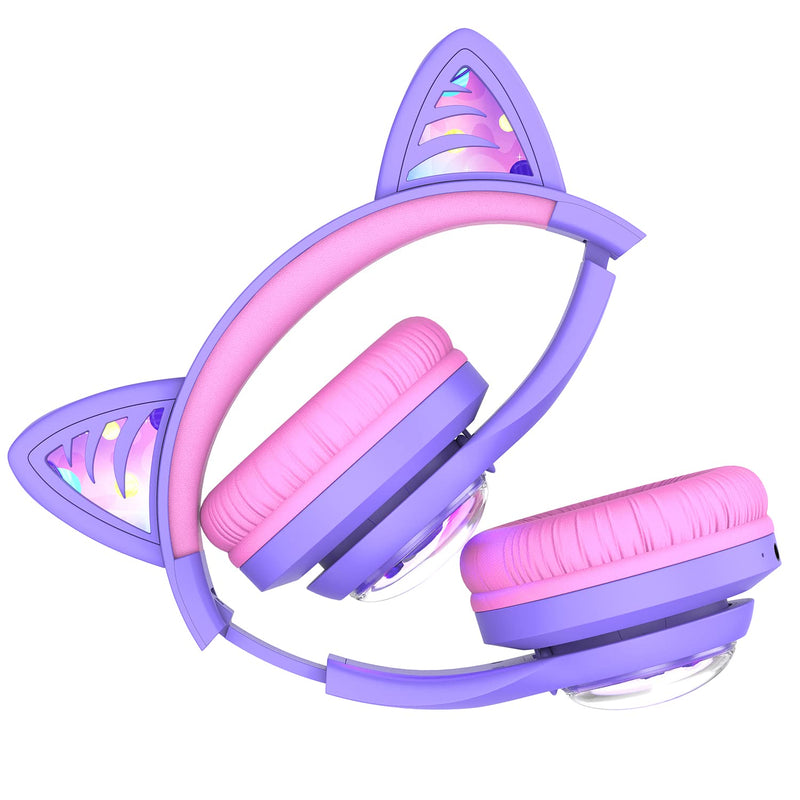  [AUSTRALIA] - Kids Bluetooth Headphones, iClever BTH19 Cat Ear Wireless Kids Headphones LED Lights Up, 74/85/94dBA Volume Limited, 45H Playtime, Kids Headphones with Mic for School/iPad/Tablets/Chromebook