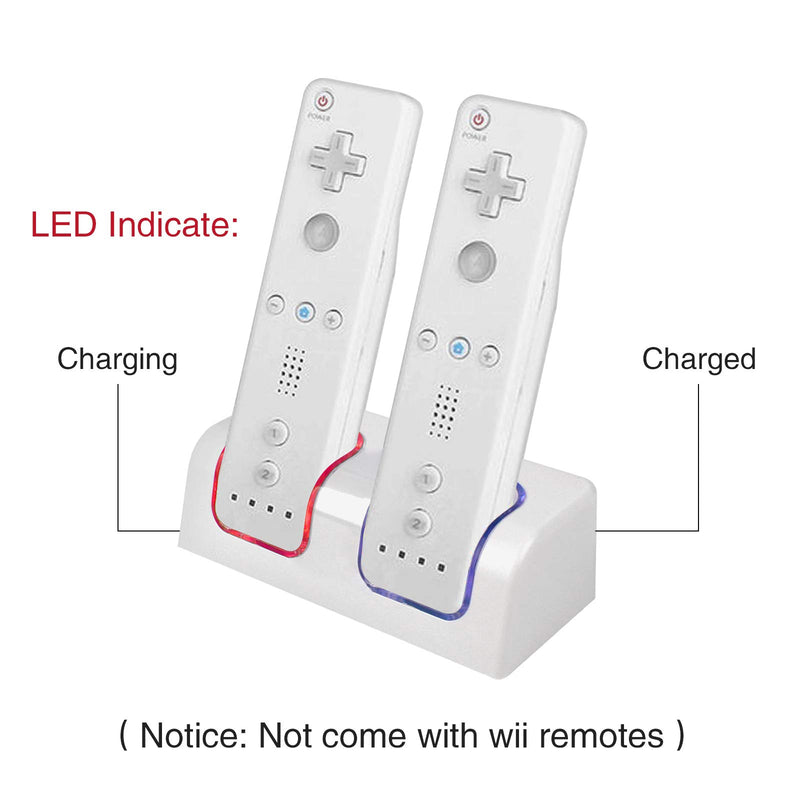  [AUSTRALIA] - Kulannder Wii Remote Battery Charger(Free USB Wall Charger+Lengthened Cord) Dual Charging Station Dock with Two Rechargeable Capacity Increased Batteries for Wii/Wii U Game Remote Controller (White)