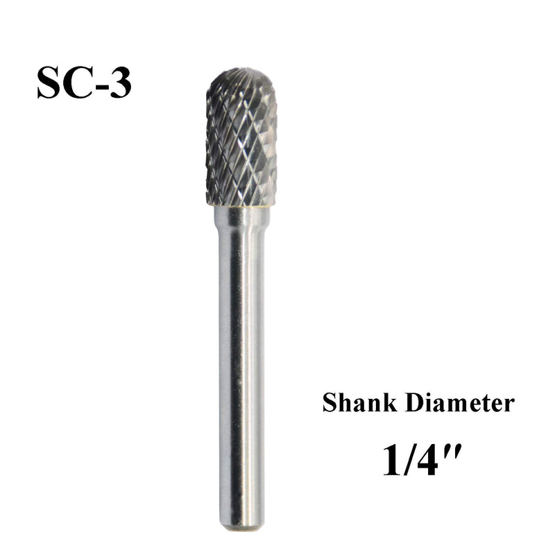 SC-3 Tungsten Carbide Burr Rotary File Cylindrical Ball Nose End Shape Double Cut for Die Grinder Drill Bits 1/4'' Inch Diameter of Shank and 3/8'' Inch Diameter of Cutter 3/4'' Inch Cutter Length - LeoForward Australia