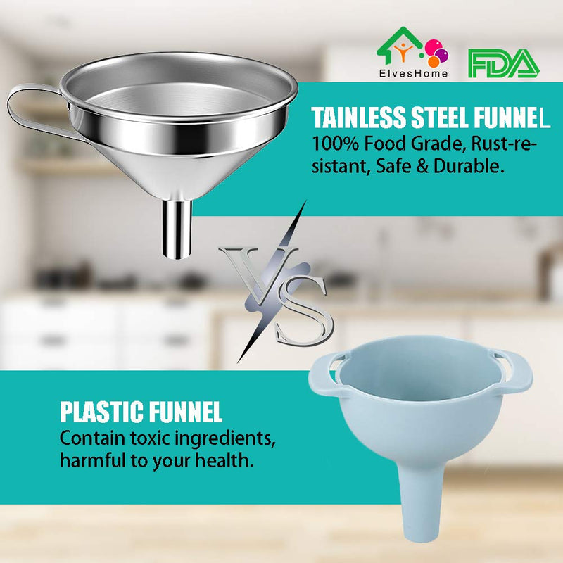  [AUSTRALIA] - Large Funnels 9 Pieces Set Stainless Steel Funnel with 3 Removable Strainer Filter 3 Cleaning Brush Transfer for Kitchen Cooking Liquid Oil Fluid Salt Pepper Spices Perfume Dry Ingredients, Food Grade