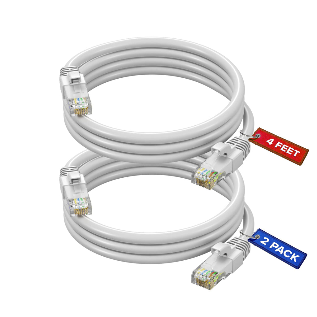  [AUSTRALIA] - CAT6 Ethernet Cable 4ft High Speed Internet Network LAN Patch Cable Cord - 2 Pack (4 feet, White) 4 Feet