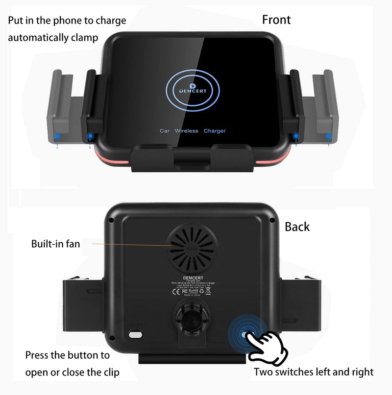  [AUSTRALIA] - DEMCERT Support Portrait Unfold Charging for Z Fold 3 Car Mount, Wireless Car Charger Compatible for Samsung Galaxy Z Fold 3 Z Fold 4 Auto Clamping Fast Charging Holder with Cooling Fan