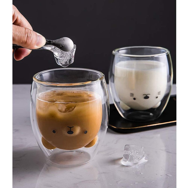  [AUSTRALIA] - Cute Mugs Glass Double Wall Insulated Glass Espresso Cup, Coffee Cup, Tea Cup, Milk Cup, Best gift for Office and Personal Birthday (Bear) Bear