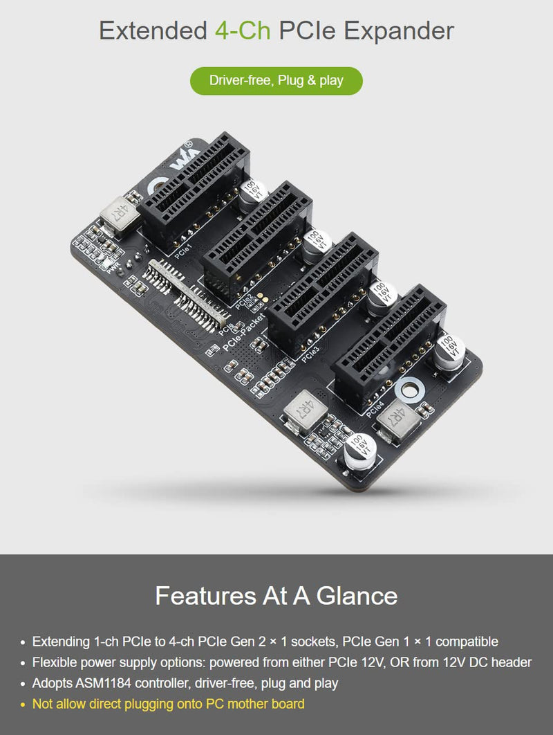  [AUSTRALIA] - Waveshare Extended 4-Ch PCIe Gen 2 ×1 Expander Stable Performance Driver-Free Plug & Play