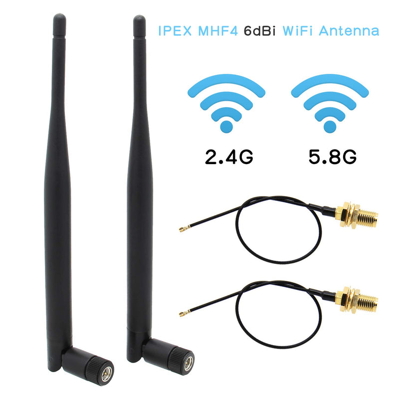 2pcs WiFi Antenna 6dBi IPEX MHF4 to RP SMA Female Extension Cable 2.4Ghz 5.8Ghz Dual Band for NVIDIA Jetson Xavier NX Developer Kit M.2 NGFF Card & N100 - LeoForward Australia