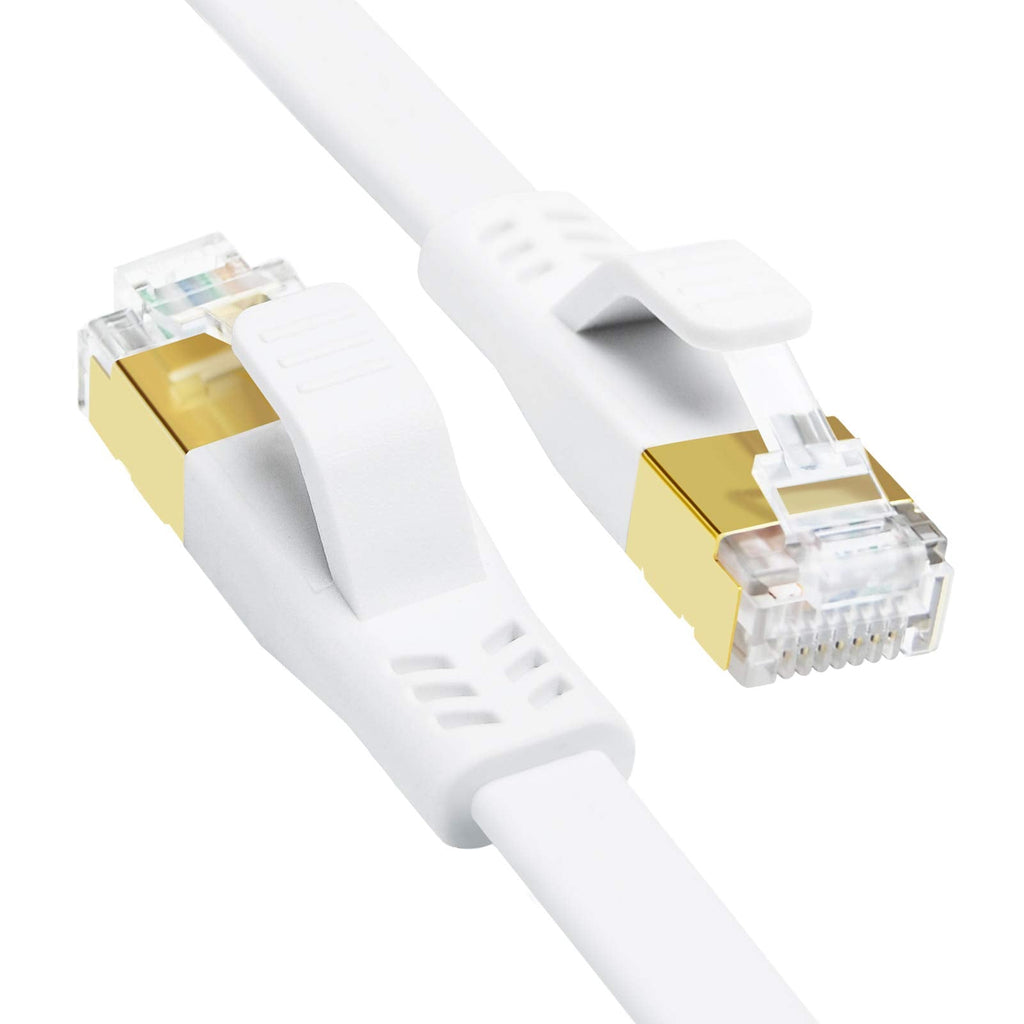  [AUSTRALIA] - Ethernet Cable CAT7 30ft 35ft 40ft White, (Highest Speed CAT 7) Solid Flat Shielded Cable Gigabit Internet Network SFTP LAN RJ45 Patch Cord for Gaming PS5, PS4, PS3, Router, Modem, Switch, PC, TV