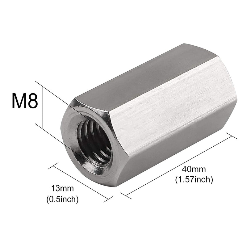  [AUSTRALIA] - TOPPROS Pack of 4 M8 X 1.25-Pitch 40 mm Length Metric Hex Coupling Nut 304 Stainless Steel Rod Coupling Nuts