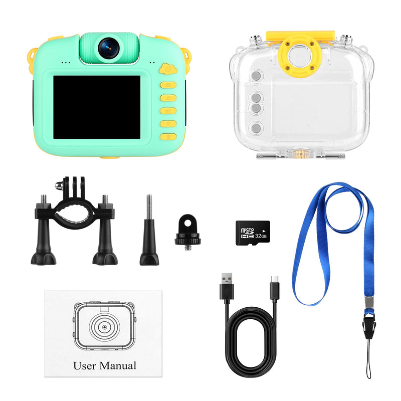  [AUSTRALIA] - 1080P Kids Camera, Underwater Kids Waterproof Camera Kids Digital Camera Gifts for Boys Girls Age 3-13 HD Mini Children Camcorder 2.4 Inch IPS Screen with 32GB Card and Soft Silicone Case