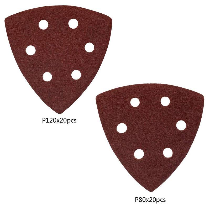  [AUSTRALIA] - PHITUODA 40pcs 3-1/2 Inch Triangle Sanding Disc 80/120 Grits Hook and Loop Sandpaper Sanding Paper(6 holes)