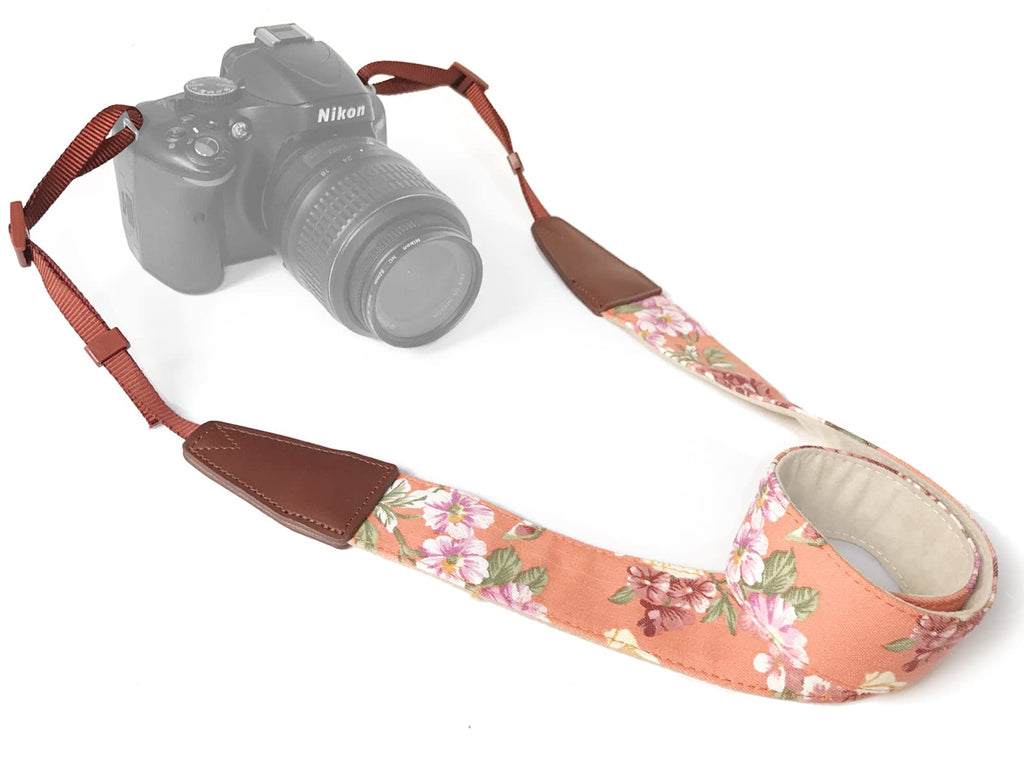  [AUSTRALIA] - Camera Strap Neck, Adjustable Vintage Orange Floral Camera Straps Shoulder Belt for Women /Men,Camera Strap for Nikon / Canon / Sony / Olympus / Samsung / Pentax ETC DSLR / SLR Cowhide orange
