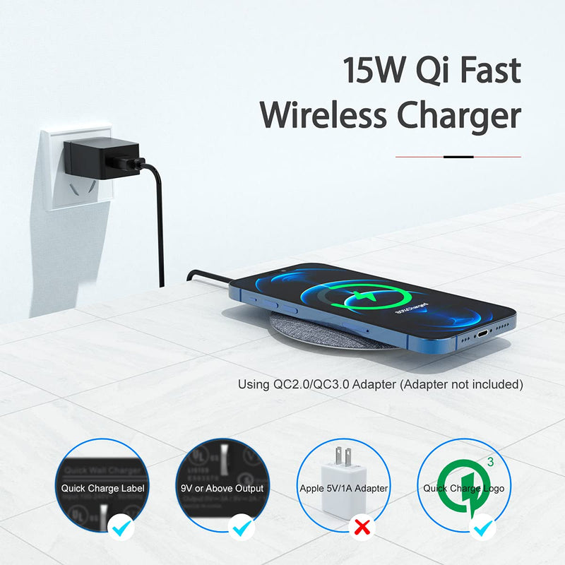  [AUSTRALIA] - Flat Fabric Wireless Charger, 15W Super Slim Universal Wireless Charging Pad for iPhone 14/13/12/11/XR/X/8, Android Wireless Charger for Galaxy S21/S20 Ultra/S10/Note 10, Pixel 5/4 XL (No AC Adapter)