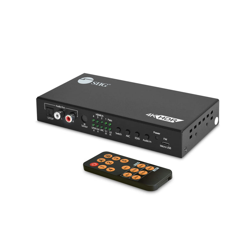  [AUSTRALIA] - SIIG 4x1 HDMI 2.0 4K 60Hz Switch with ARC & Audio Extractor, Audio Embedded, IR Remote Control, HDR 10, HDCP 2.2, Analog Audio 2.0, SPDIF 5.1, for PS4, Xbox, Apple TV and More (CE-H26211-S1)