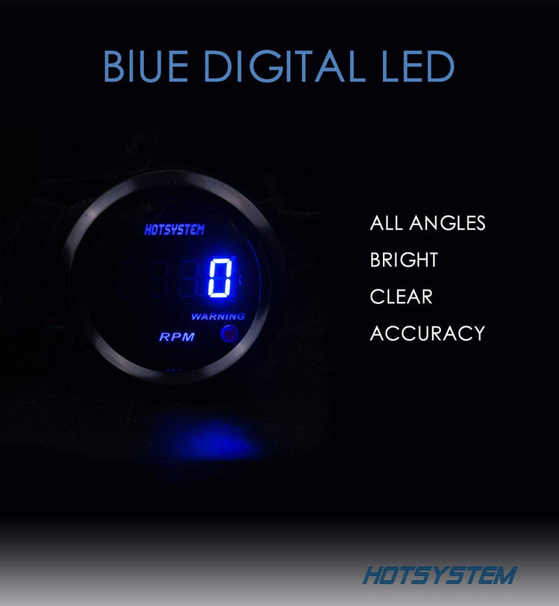  [AUSTRALIA] - HOTSYSTEM New Universal Electronic Tachometer Tacho Gauge Meter Blue Digital LED 2inches 52mm 0-9999 RPM for 4 6 8 Cylinder Car Vehicle Automotive