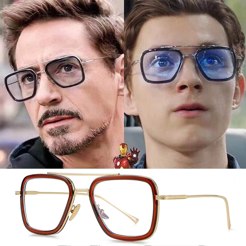  [AUSTRALIA] - Tony Stark Style Blue Light Blocking Glasses for Men Women, Iron Man and Spider-Man Computer Gaming Glasses Brown/Gold 55 Millimeters