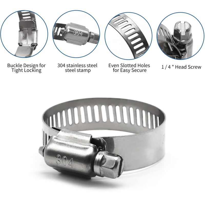  [AUSTRALIA] - 25 Pack Stainless Steel Hose Clamps, 1/4 inch to 1/2 inch Worm Gear Metal Hose Clamps for Pipe, Dryer Repair, Tubing and Fuel Line 1/4" ~ 1/2"