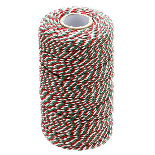  [AUSTRALIA] - Cotton Twine String,Christmas Gift Wrapping Twine,Cotton Bakers Twine Arts Crafts Twine,328 Feet Red Green and White String Durable Packing Holiday Twine Red White Green