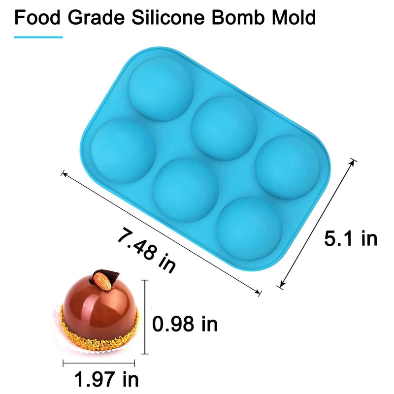  [AUSTRALIA] - Hot Chocolate Bomb Mold Silicone Hot Cocoa Bomb Mold Round Semi Sphere Mold Chocolate Ball Mold 6 Holes Silicone Mold for Chocolate Half Dome Mold Semi-sphere Chocolate Mould 2pcs / Blue