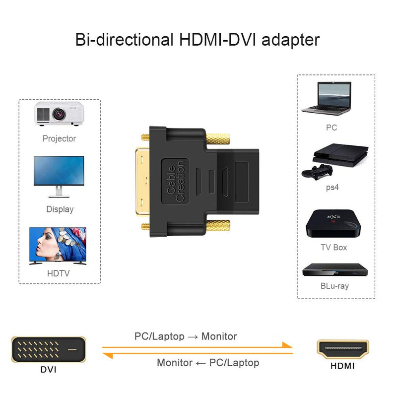  [AUSTRALIA] - DVI to HDMI Adapter, CableCreation 5-Pack Bi-Directional DVI-D(24+1) Male to HDMI Female Converter, HDMI to DVI Adapter,Support 1080P 3D for PS3,PS4,TV Box,Blu-ray,Projector,HDTV 5 Pack