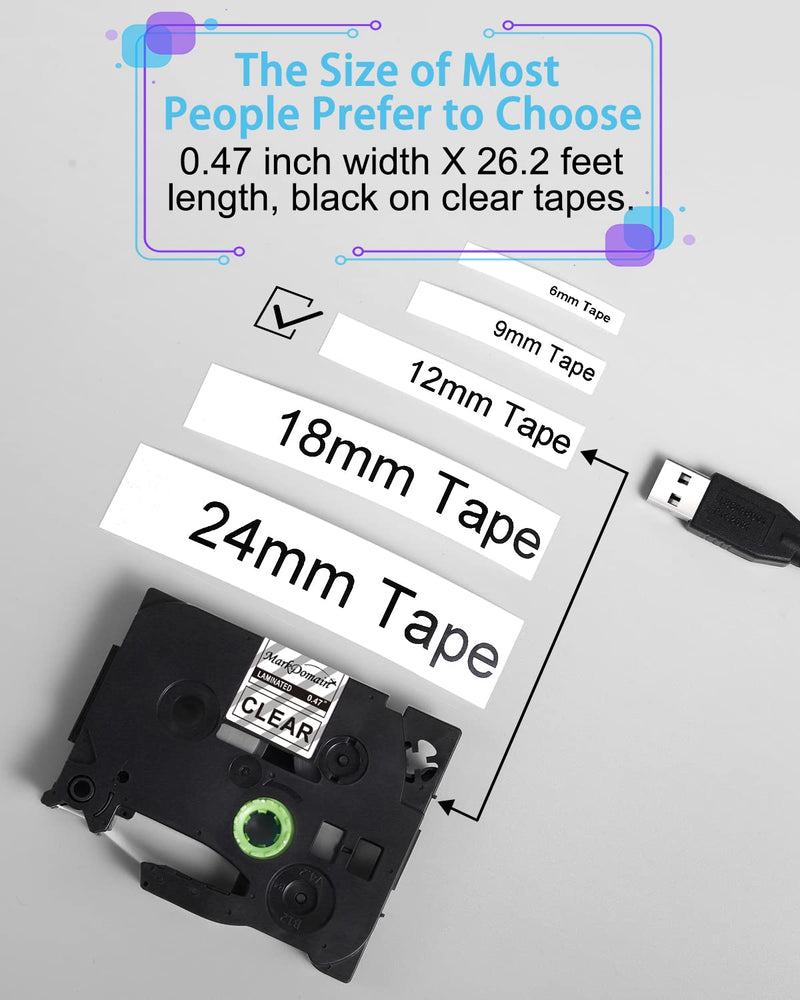  [AUSTRALIA] - Label Maker Tape Clear 12mm 0.47 Inch TZe-131 Compatible Brother P Touch Label Tape Clear TZ-131 Laminated Black on Clear, Work with PTouch Label Maker PT D210 1880 H100 H110 D200 (4 Pack) 4