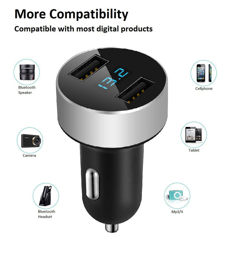 Dual USB Car Charger,4.8A Output,Cigarette Lighter Voltage Meter Compatible with Apple iPhone,iPad,Samsung Galaxy ,LG ,Google Nexus,USB Charging Devices,Silver - LeoForward Australia