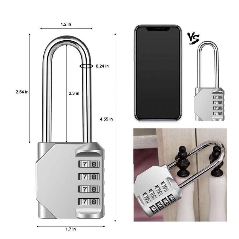  [AUSTRALIA] - Disecu 4 Digit Combination Lock 2.5 Inch Long Shackle Outdoor Waterproof Padlock for School Locker, Gym Locker, Hasp Storage, Fence, Gate, Cooler, Case (Silver, 2 Pack) Silver