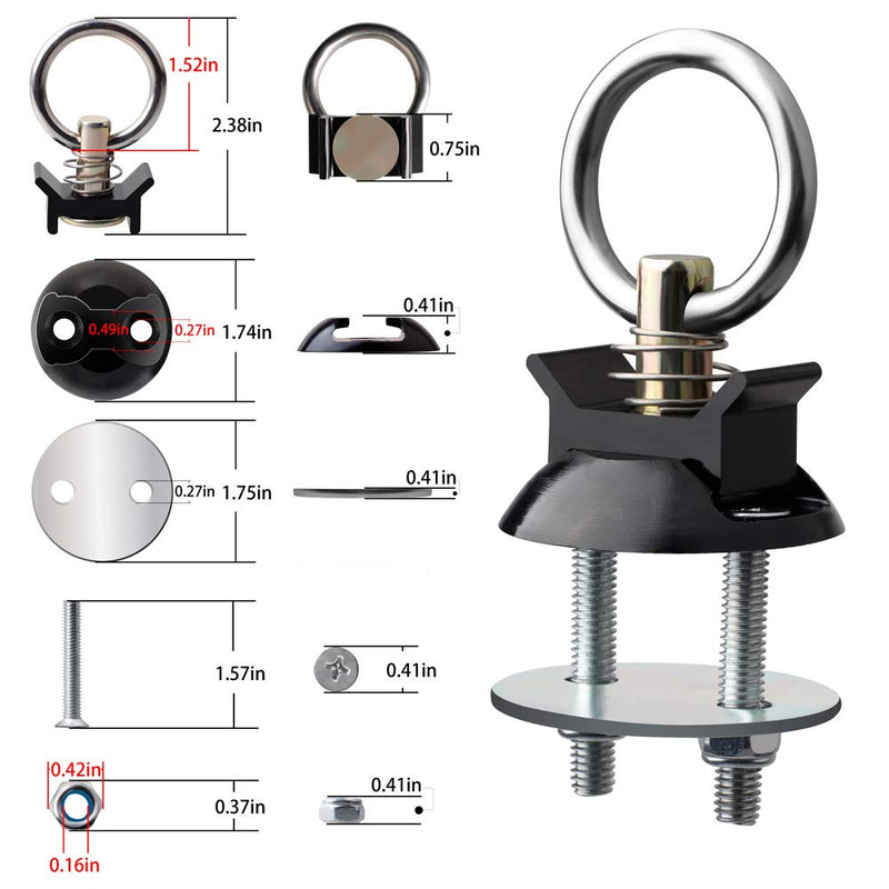  [AUSTRALIA] - HERCOO Round Tie Down Anchor Point Kit Bolt on Track Fitting with Quick Release Compatible with Pickup Truck Motorcycles Snowmobiles